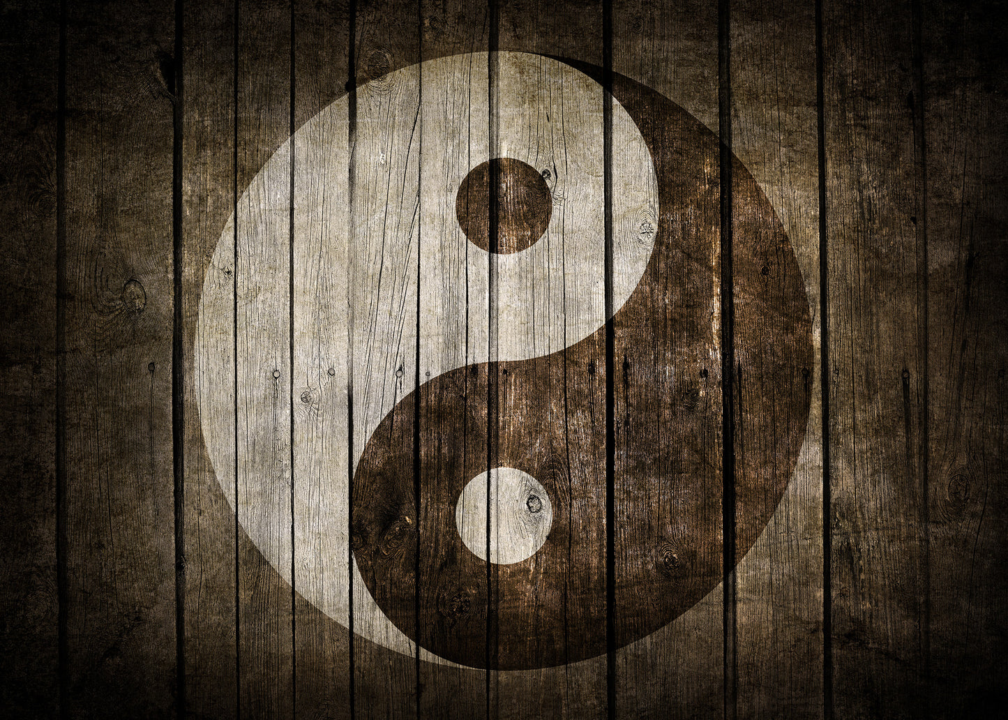 Papier peint zen Ying Yang bois