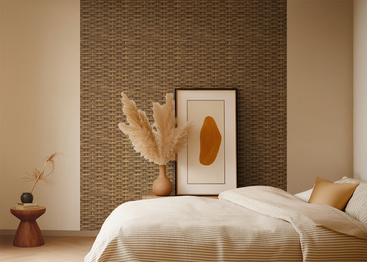 Papier peint effet rotin beige